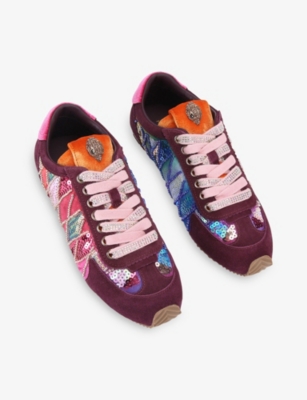 Kurt Geiger Womens Pink Comb Islington Sequin Suede Trainers Eur 37 / 4 Uk In Multi