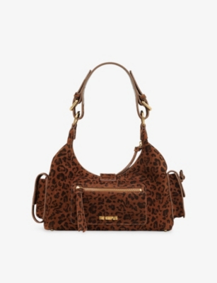 The Kooples Womens Amelia Leopard-print Suede Shoulder Bag In Brown