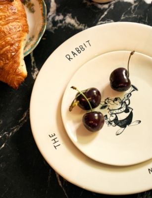 Anna + Nina White Down The Rabbit Hole Stonewear Breakfast Plate In White