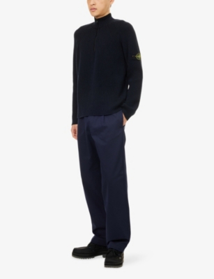 Stone Island Marina Wide-leg Belted Pleated Cotton-blend Gabardine Trousers In Blue