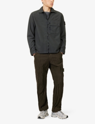 Stone Island Mens Lead Grey Canvas Weave Logo-patch Cotton Jacket Xl In Green