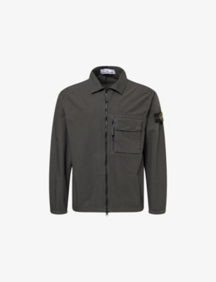 Stone Island Mens Lead Grey Canvas Weave Logo-patch Cotton Jacket Xl In Green
