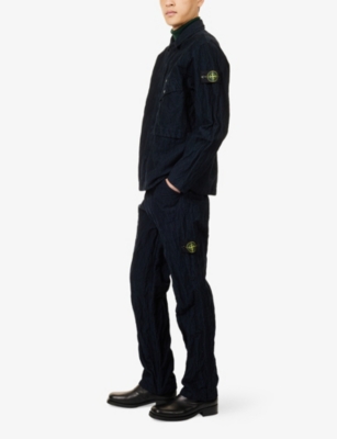 Stone Island Mens Navy Blue Wrinkled Corduroy Cotton-blend Shirt In Blue