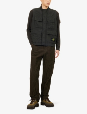 Stone Island Mens Lead Grey Logo-badge Canvas Weave Cotton Vest In Gray