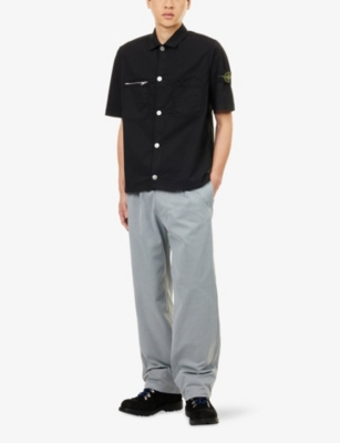 STONE ISLAND: Logo-Badge Short-Sleeve Cotton-Blend Shirt
