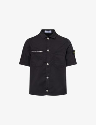 STONE ISLAND: Logo-Badge Short-Sleeve Cotton-Blend Shirt