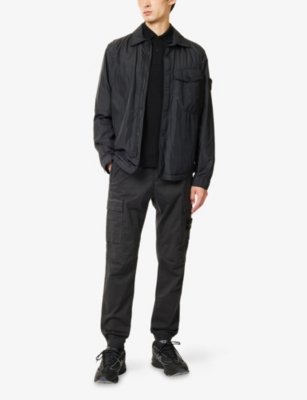 Stone Island Mens Crinkle Slanted-pocket Shell Jacket Black In Black