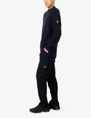 Stone Island Mens Navy Blue Crewneck Relaxed-fit Knitted Jumper Xxl In Blue