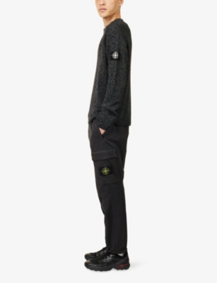Stone Island Mens Black Melange Reflective Knit Crewneck Wool Blend Jumper In Black