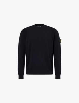 STONE ISLAND: Logo-Patch Crewneck Wool-Blend Crew Jumper
