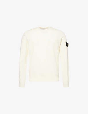 STONE ISLAND: Logo-Patch Crewneck Wool-Blend Crew Jumper