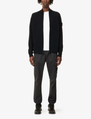 STONE ISLAND: Embroidered Logo-Patch Long-Sleeve Knitted-Wool Cardigan