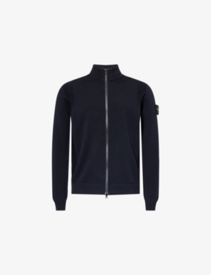 STONE ISLAND: Embroidered Logo-Patch Long-Sleeve Knitted-Wool Cardigan