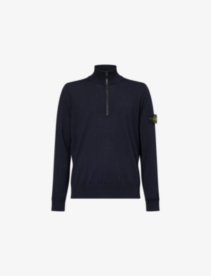 STONE ISLAND: Funnel-Neck Ribbed Wool Polo Neck Top