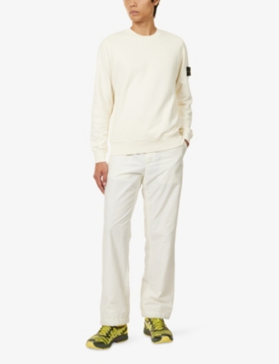 Stone Island Mens Ivory Brand-patch Crewneck Cotton-fleece Sweatshirt Xxl In White