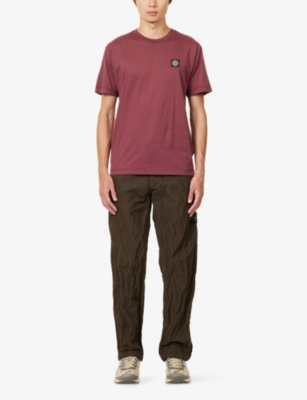 Stone Island Mens Bordeaux Embroidered Logo-patch Crewneck Cotton T-shirt In Burgundy