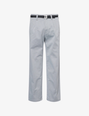 Stone Island Marina Wide-leg Belted Pleated Cotton-blend Gabardine Trousers In Blue