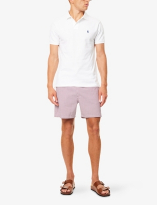 POLO RALPH LAUREN: Traveller Stripe Logo-Embroidery Seersucker Swim Trunks