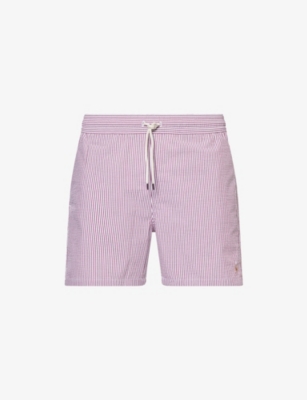 POLO RALPH LAUREN: Traveller Stripe Logo-Embroidery Seersucker Swim Trunks