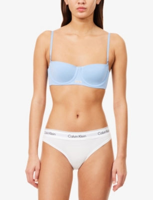 Calvin Klein Womens Frozen Fjord Bare Logo-embroidered Cotton And Modal-blend Balconette Bra In Blue