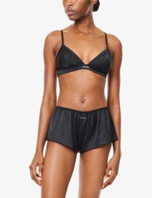 Calvin Klein Satin Signature Triangle Bra In Black