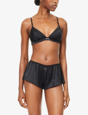 Calvin Klein Satin Signature Boyshorts In Black