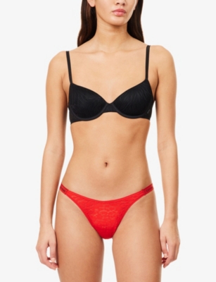 Calvin Klein Womens  Icon Stretch-lace Thong In Red