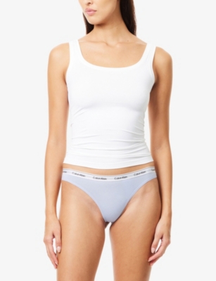 Calvin Klein Womens Casual Blue Icon Branded Stretch-cotton Thong In White