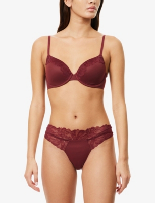 Calvin Klein Womens Alluring Pink Perfectly Fit Lace Stretch-woven Push-up Bra 34dd In Burgundy