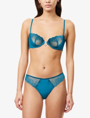 Calvin Klein Womens Teal Marine Geo Underwired Lace Bralette In Blue