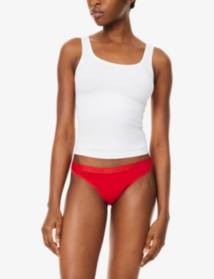 Calvin Klein Womens  Icon Logo-waistband Pack Of Five Stretch-cotton Thongs In Black