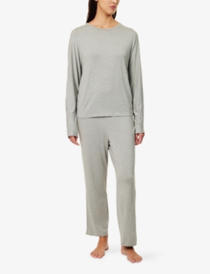 Calvin Klein Womens Grey Heather Ultra Soft Long-sleeves Stretch-woven Pyjama Top Xl In Gray