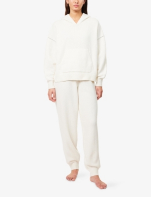 Calvin Klein Womens Ivory Oversized Contrast-seam Plush-terry Hoody In White