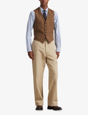 Polo Ralph Lauren Mens Multi Check V-neck Wool Waist Coat In Green