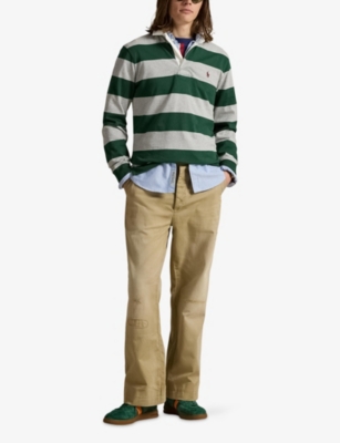 Polo Ralph Lauren Mens Striped Logo-embroidered Cotton Rugby Shirt Multi In Green