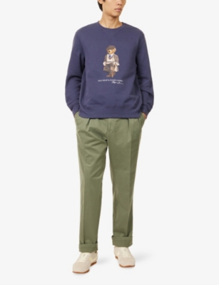 Polo Ralph Lauren Navy Blue Cotton Blend Sweatshirt With Iconic Bear Logo In Blue