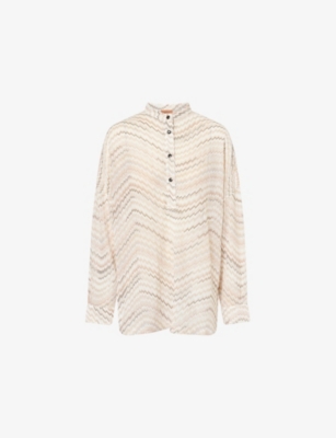 Missoni Womens White And Beige Chevron Relaxed-fit Knitted Blouse
