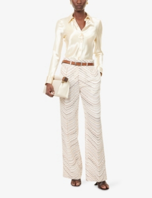 Missoni Womens White And Beige Chevron Wide-leg Woven Trousers In Multi