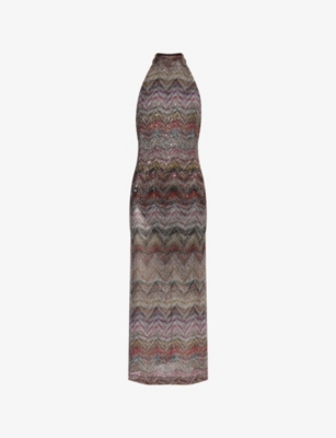 MISSONI: Chevron Halterneck Woven Midi Dress