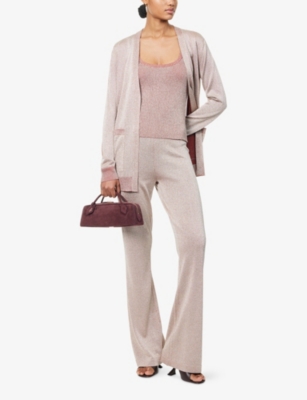 Missoni Womens Rose Gold Tones Flared Metallic-weave Knitted Trousers In Neutral