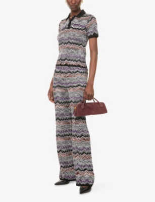 Missoni Womens Dark Tones Chevron Wide-leg Knitted Trousers In Black
