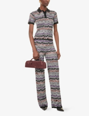 Missoni Womens Dark Tones Chevron-knit Short Sleeve Polo Shirt In Black
