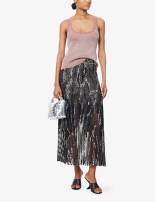 Missoni Womens Black Base Brown White Metallic Printed Knitted Midi Skirt In Black