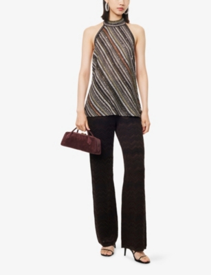 Missoni Chevron Pattern Flared Trousers With Elastic Waistband In Brown
