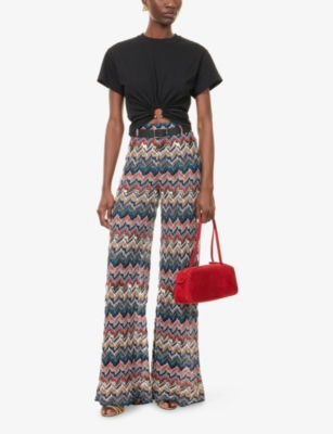 Missoni Womens Multicolor Tones Chevron Metallic-knit Wide-leg Trousers