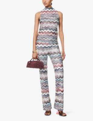 Missoni Womens Multi Wte Blu Brwn Chevron Flared Knitted Top