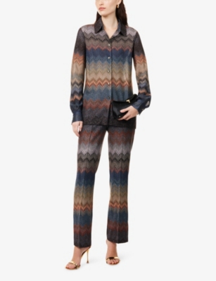 Missoni Womens Blue Tones On Dark Base Chevron Long-sleeves Woven Shirt In Multi