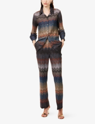 Missoni Womens Blue Tones On Dark Base Chevron Straight-leg Woven Trousers In Brown