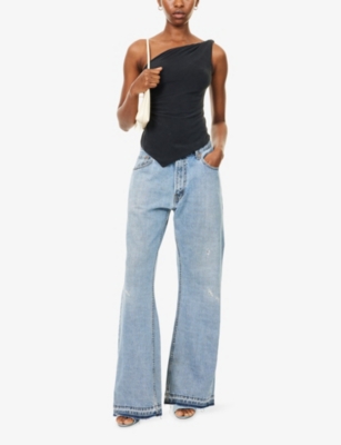 Jean Vintage Womens Python Wide-leg Denim Jeans Blue In Blue