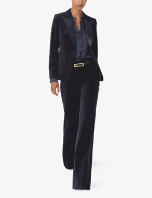Reiss Womens Navy Verda Peak-lapel Single-breasted Velvet Blazer In Blue